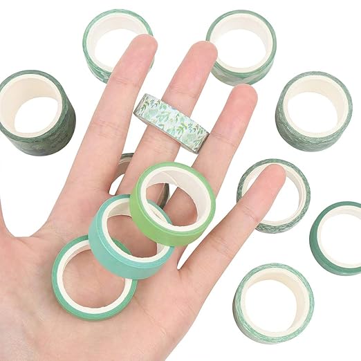 CCINEE 12 Rolls Green Washi Tape Set,Tropical Greenery Leaves Masking Tape for Bullet Journal Scrapbooking Planners Craft Supply