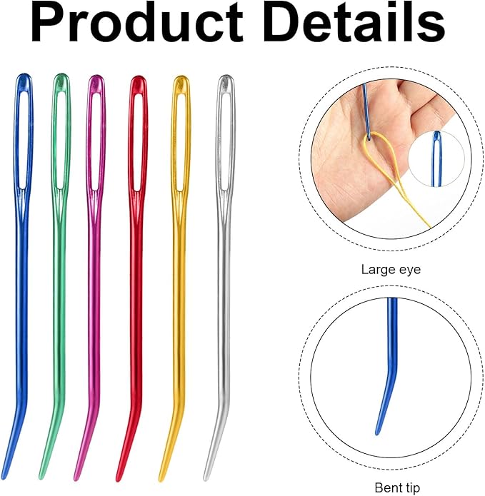 18pcs Large Eye Hand Knitting Needles, Aluminum Big Eye Sewing Needles Kit with Curved Needle & Blunt Needle & Wooden Needle Case for Quilting Beading Crochet Projects for Twine Yarn Wool