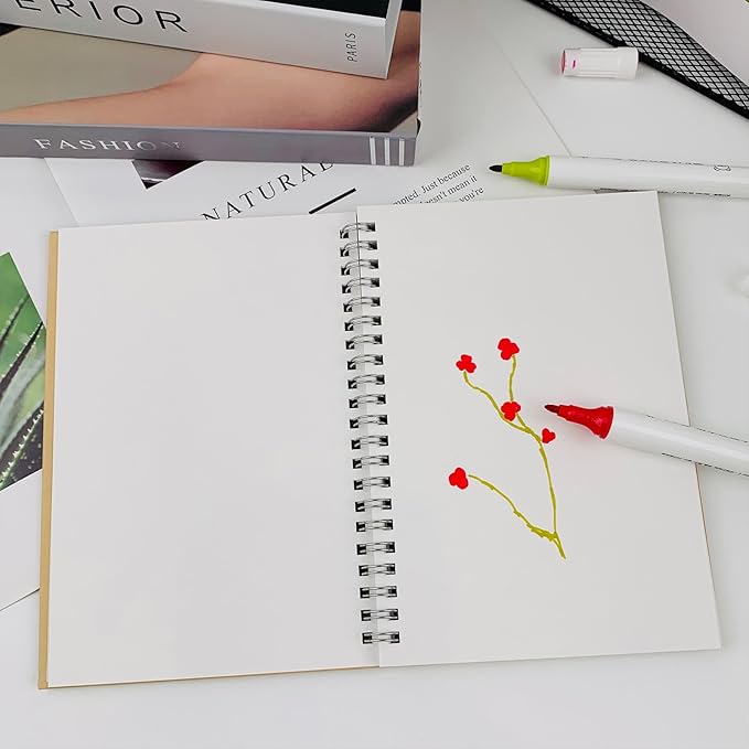 Set of 2, Each with 20 Sheets, 7.5 x 5.1 Inches, 140 lb Cold Press Watercolor Paper, 1150 GSM Brown Hard Cover, Spiral Bound, White Pages for Drawing and Painting