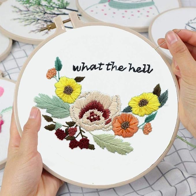 Louise Maelys Flower Embroidery Kits for Beginner Hand Starter Kit with Sayings Stamped Cross Stitch Needlepoint for Adults