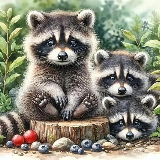 CZYWJMEI 5D Diamond Painting Kits for Adults Beginners,DIY Raccoon Family Diamond Art Kits,Full Round Drill Diamond Dot Gem Art Kits,Home Wall Decor 13.7 x13.7nch