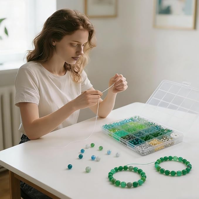 DIPSEOI 8mm Glass Beads for Bracelet Kit - 900 Pcs Jewelry Making Kits Bead DIY with Spacer Charms (Green Series)