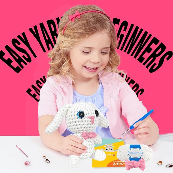 YCSCMG Z Crochet Kits for Beginners - Animal Crochet Sets - Step-by-Step Video Tutorials DIY, Rabbit Crochet Kits Rabbit with Long Ears