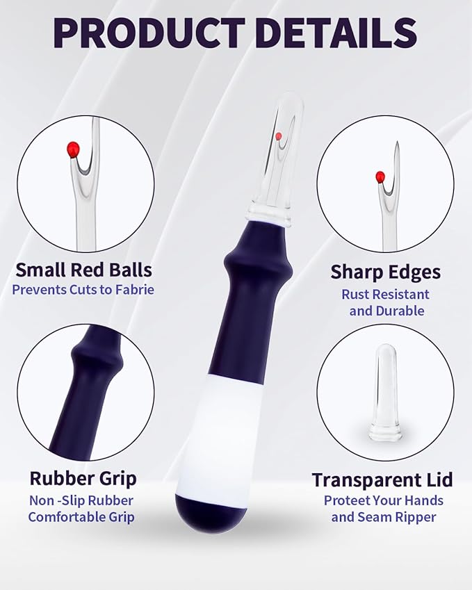 Needle and Thread Seam Ripper, Rippers for Sewing and Thread,Remover Stitch Tool for Hand Sewing, Knitting, Cross Stitching, Embroidery and Thread Removal (Blue+Red)