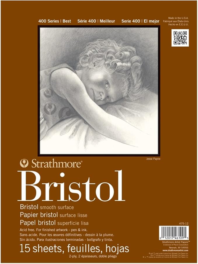 Strathmore 400 Series Bristol, 2-Ply Smooth, 11"x14" Tape Bound, 15 Sheets