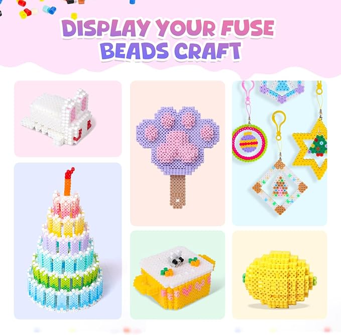 meland fuse beads kit - 11,000 pcs 36 color beads for craft for girls age 5-12 year old,5mm melty beads set including 5 pegboards, ironing paper & chain accessories iron beads christmas birthday gift