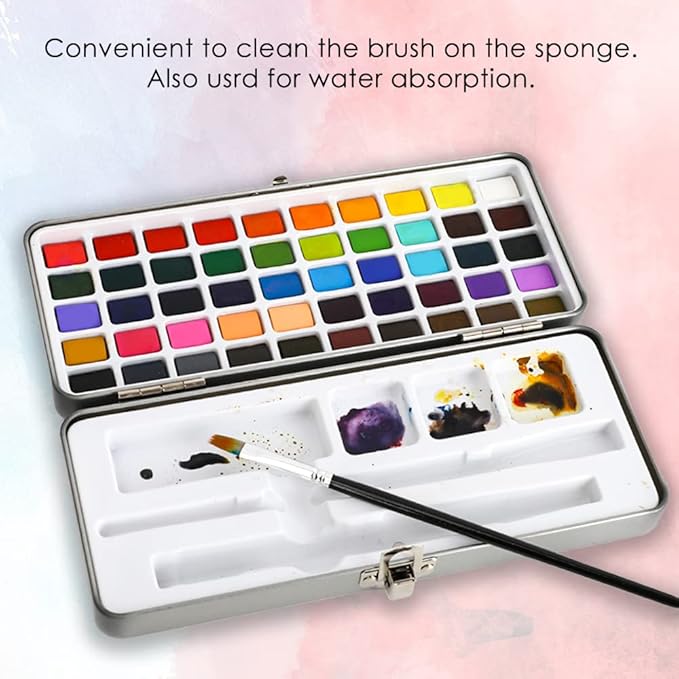 grabie 50 colors watercolor paint set, detail paint brush included, watercolor paints, painting sets, art supplies for painting, travel watercolor set, amateur hobbyists
