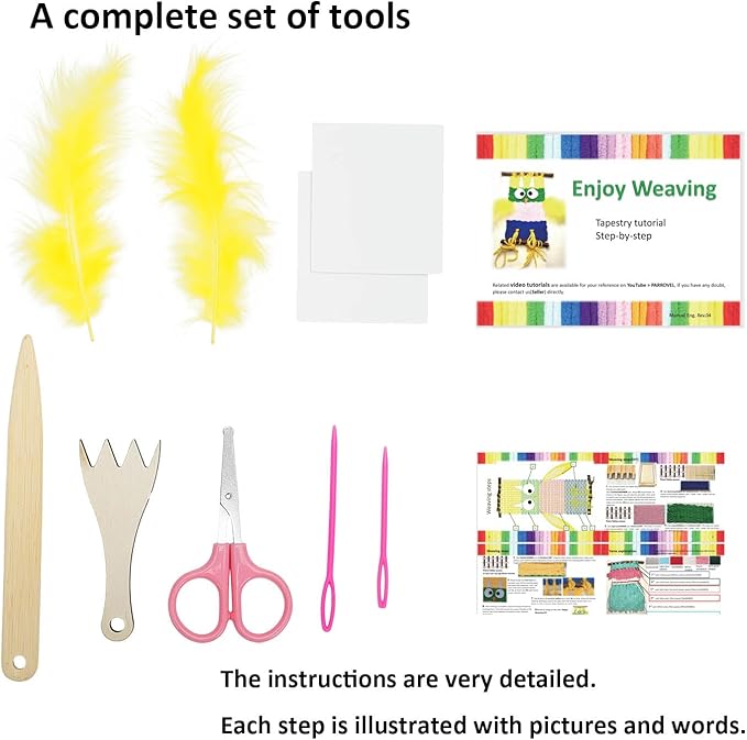 Parrovel Weaving Loom for Kids/Child Includes 3 Yarn Craft Kits with Detailed Instructions for Easy Weaving Suitable for Children Aged 6+