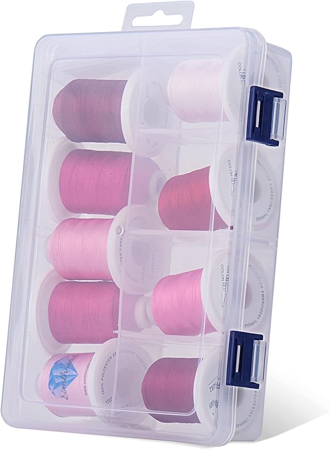 Simthread Embroidery Thread with Storage Box - 12 Options - 800 Yards/Spools 9 Rose Colors for Embroidery and Sewing Machine
