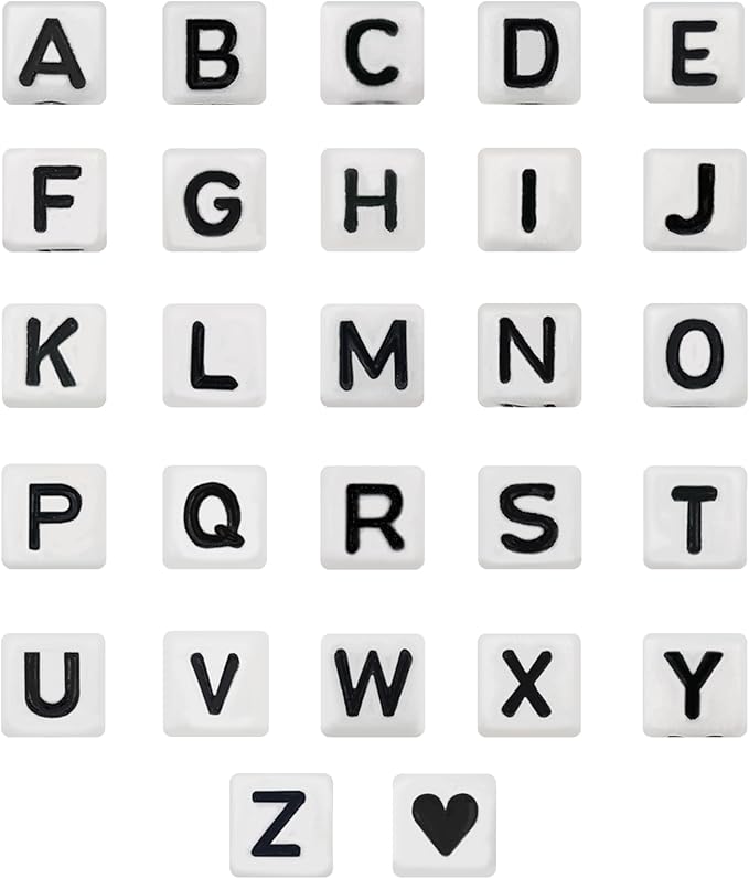 Alphabet Beads A-Z 1000+Pcs Letter Beads, Acrylic 4x7mm Round Letter Bead Kits,Black Digit and Colorful Smile Bead for Bracelets Necklaces DIY Jewelry Making (Square White,1000+PCS)
