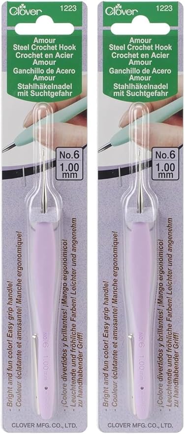 Clover 1223 Amour Steel Crochet Hook No. 6, 1.00mm, Purple (Pack of 2)