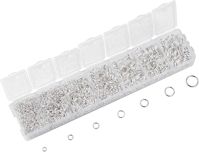 LANBEIDE 2296Pcs Jump Rings Silver Plated Jewelry Connectors Chain Links 3mm 4mm 5mm 6mm 7mm 8mm 10mm Box Set Open Jump Rings for Necklace Repair
