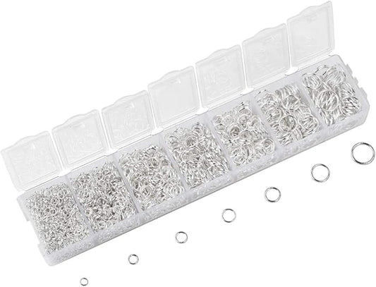 LANBEIDE 2296Pcs Jump Rings Silver Plated Jewelry Connectors Chain Links 3mm 4mm 5mm 6mm 7mm 8mm 10mm Box Set Open Jump Rings for Necklace Repair
