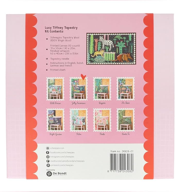 Scheepjes Lucy Tiffney Tapestry Kit – Jolly Animals, 23.6 x 15.7 in (60 x 40 cm), Pure Sheep's Wool Threads, 1 piece