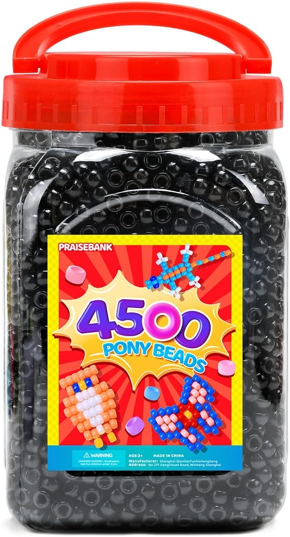 praisebank pony beads, 4500pcs 6x9mm, wholesale beads, bracelets jewelry making, arts & crafts(black)
