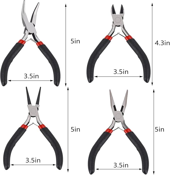 4Pcs Jewelry Pliers Set Jewelry Making Pliers Tools Kit Include Jewelry Making Needle Nose Chain Nose Round Bent Pliers Wire Cutter for Bracelet Beading Craft Jewelry Making Supplies (Black)
