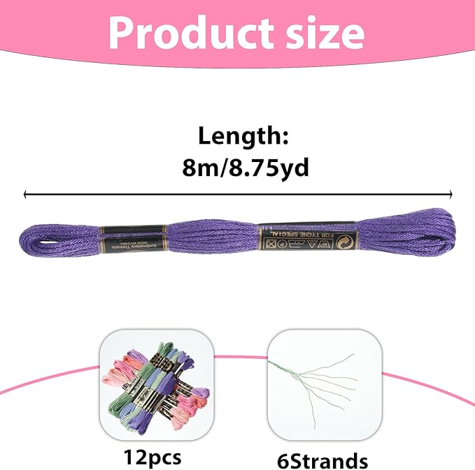 6 Ply Gradient Color Embroidery Thread, 12 Skeins Cross Stitch Threads 105 Yards Variegated Yarn Threads Friendship Bracelet String for Jewelry Making Stitching DIY Craft Sewing Knitting