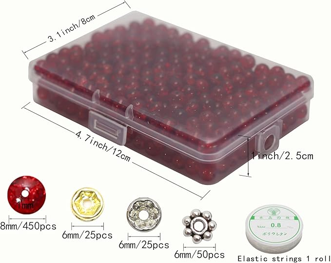 450pcs Maroon Crackle Glass Beads Handcrafted Round Lampwork Smooth Loose Beads for Bracelet & DIY Jewelry Making 8mm