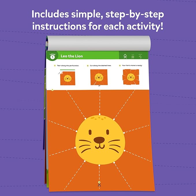 skillmatics scissor skills activity book - snip snip, 25 fun cutting & creative activities, 2 child-safe scissors, felt craft kit, classroom valentine’s day gift for kids ages 3, 4, 5, 6, 7