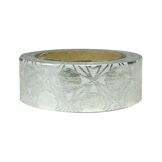 Wrapables Colorful Washi Masking Tape, Metallic Silver Stars and Polygon