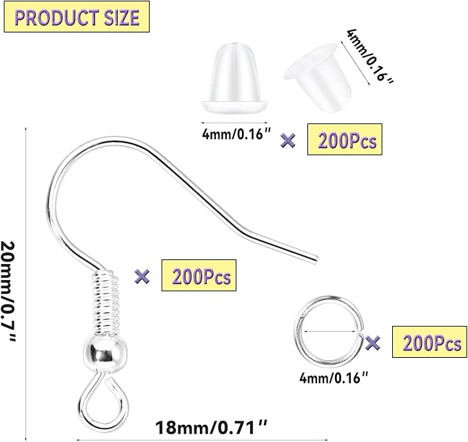 600Pcs Hypoallergenic Earring Hooks, Silver Earring Making Kit, Supplies with Earring Backs and Jump Rings for Jewelry Making (Silver)