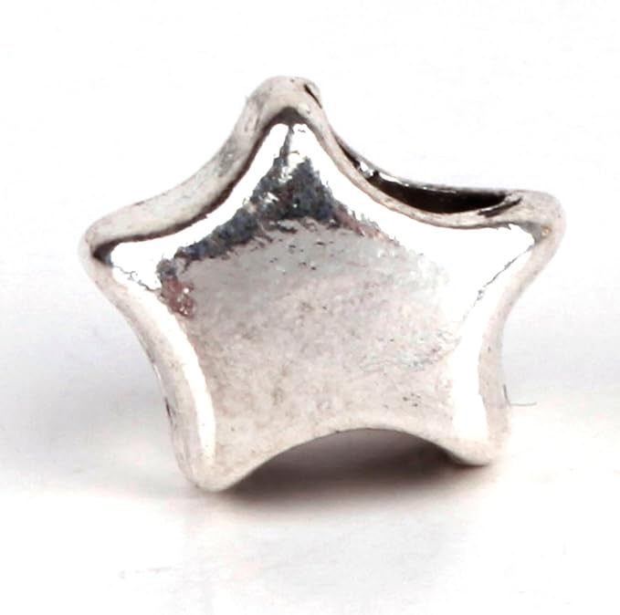RUBYCA 30pcs Tibetan Silver Tone Spacer Beads Fit European Charms Bracelet Shiny Star Design
