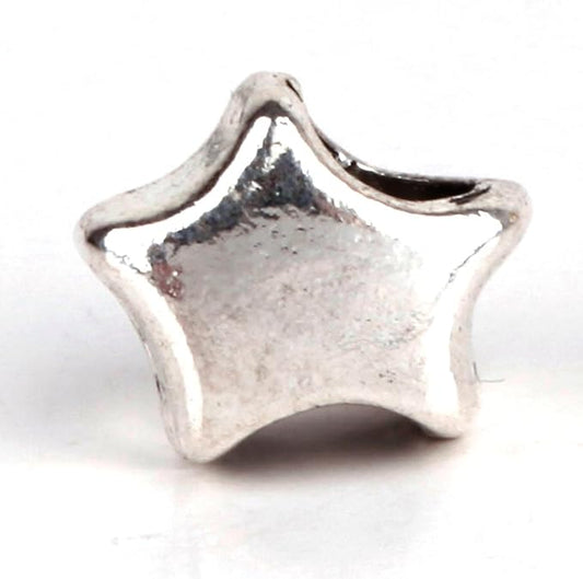 RUBYCA 30pcs Tibetan Silver Tone Spacer Beads Fit European Charms Bracelet Shiny Star Design