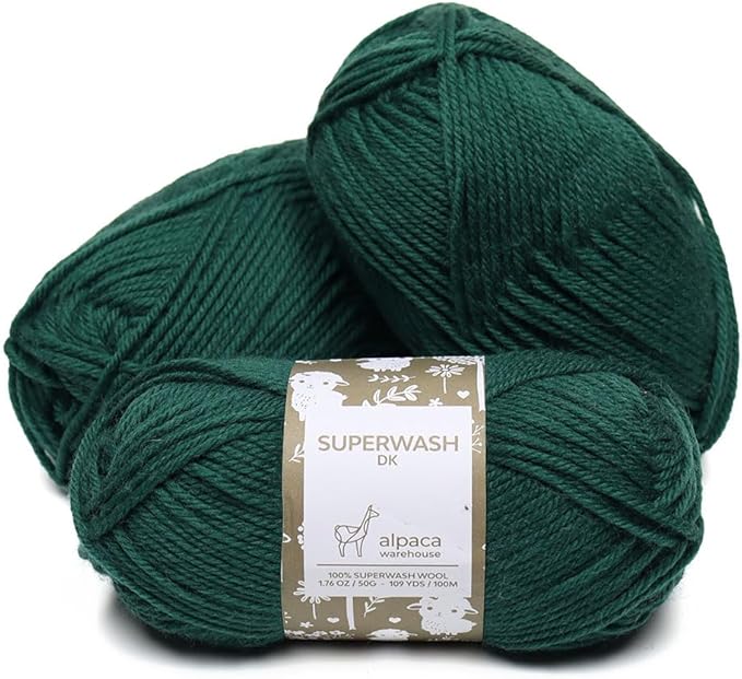 100% Pure Wool Yarn Superwash Set of 3 Skeins (150 Grams) DK Weight - Sourced Directly from Peru - Heavenly Soft and Perfect for Knitting and Crocheting (Green)