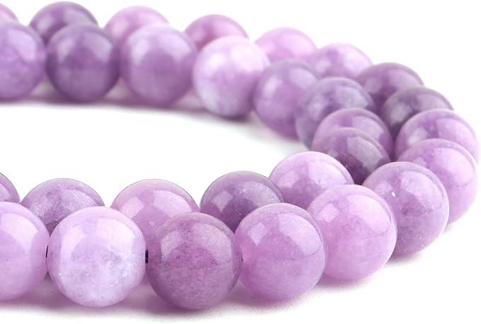 Jade Stone Beads for Jewelry Making - 8mm Gemstone Round Beads for Bracelets(45-47pcs, Purple Jade)