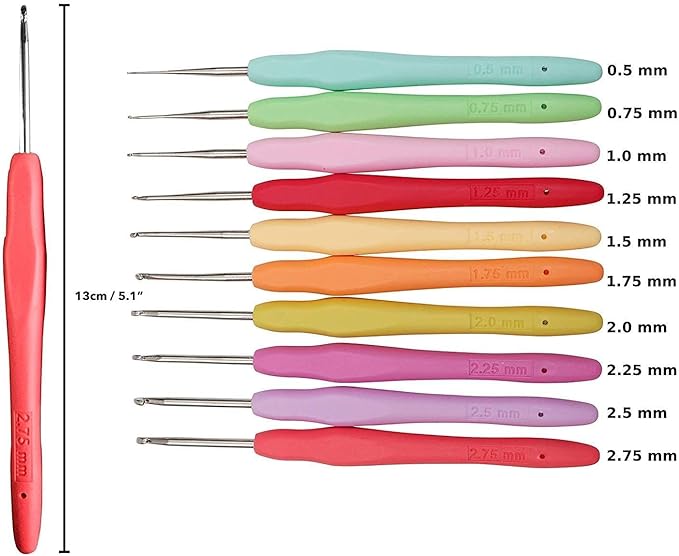 yarniss 20 sizes crochet hooks 0.5mm-10mm, ergonomic crochet hooks set with case for arthritic hands