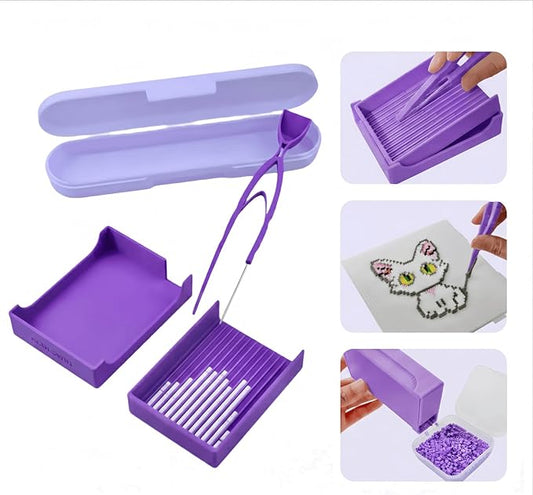 2.6mm Fuse Bead Single Needle Tweezer & Aligner Tray Kit, Efficient Iron Bead Sorting Tools with Effortless Beads Recovery for Experienced Enthusiasts(Purple)