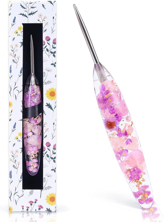 Reessy 3.5mm Crochet Hook with Floral Resin Handle – Ergonomic Grip & Hand-Polished Stainless Steel Tip – Smooth Glide Crochet Hook for Beginners, Arthritic Hands & Gifts (E-3.5mm)
