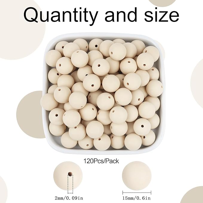 MAIBAOTA 120 Pcs Navajo White Silicone Beads 15 mm Navajo White Beads for Keychain/Pens/Bracelet/Necklace Making Focal Beads Loose Rubber Round Silicone Beads Bulk for Craft Making（with Boxed Kits）