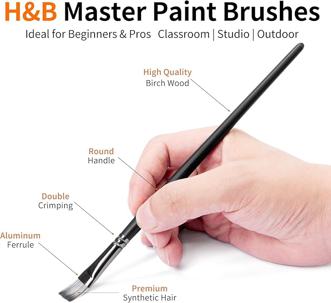 25PCS H&B Paint Brush Set, Travel Watercolor Acrylic Painting Brushes with Canvas Roll & Palette Knife, Professional Artist Brush Kit for Oil, Acrylic Canvas Paintings(Black)