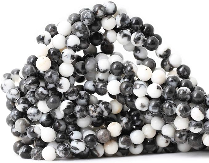cheavian 60pcs 6mm natural black white zebra jasper gemstone round loose beads crystal energy stone for diy jewelry making 1 strand 15"