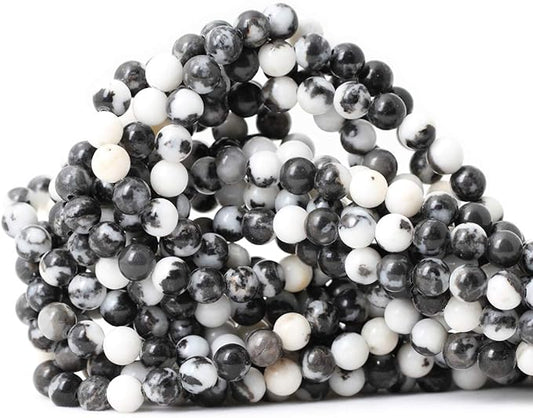 cheavian 60pcs 6mm natural black white zebra jasper gemstone round loose beads crystal energy stone for diy jewelry making 1 strand 15"