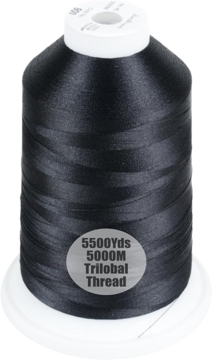 Simthread Trilobal Polyester Thread – 5000M (5500yds) No.40 – Super Sheen, Tangle-Free – Built-in Thread Lock Spool – Compatible with Brother, Singer, Janome & More, Black-900