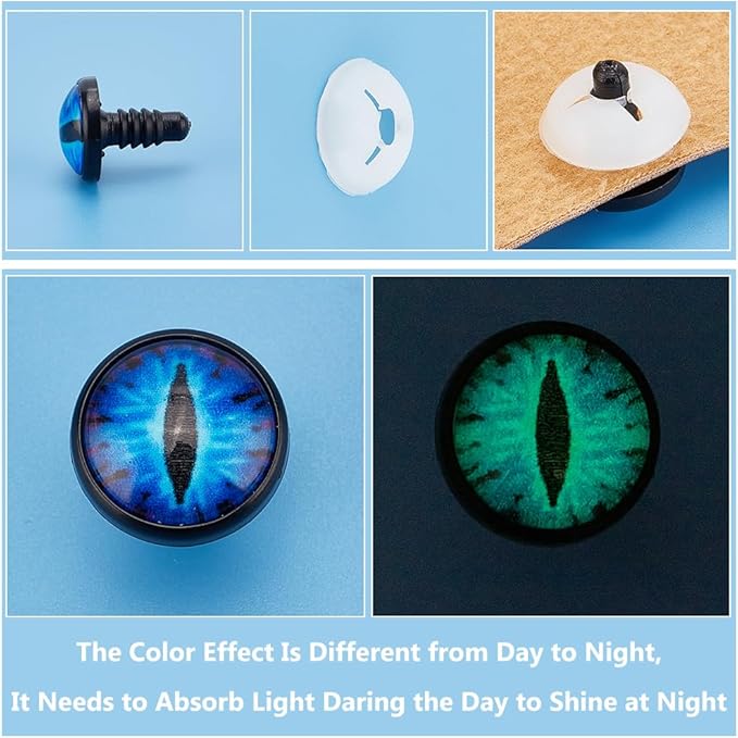 PH PandaHall 14mm Craft Safety Eyes, 20PCS Glow in The Dark Crochet Eyes Luminous Dragon Eyes Plastic Craft Crochet Eyes with Tray for DIY Crochet Stuffed Animal Teddy Bear Halloween Decor Making