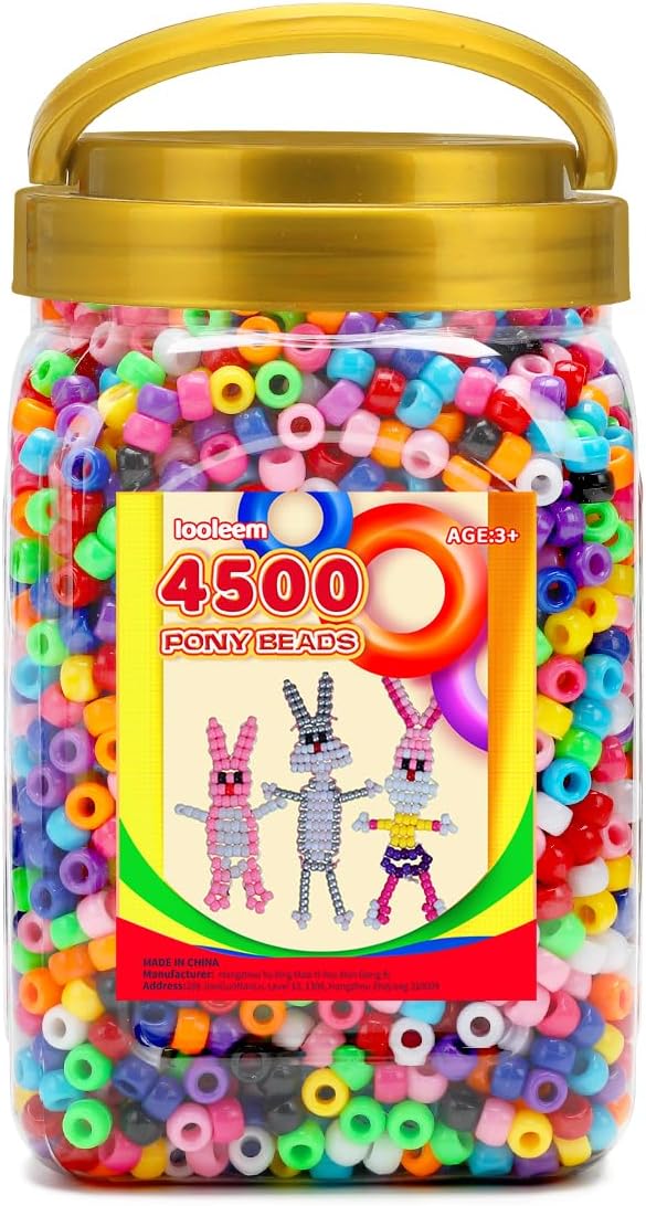 iooleem pony beads(4500pcs multi-colored pony beads), beads for bracelets making, crafts, beading supplies, friendship bracelets making.