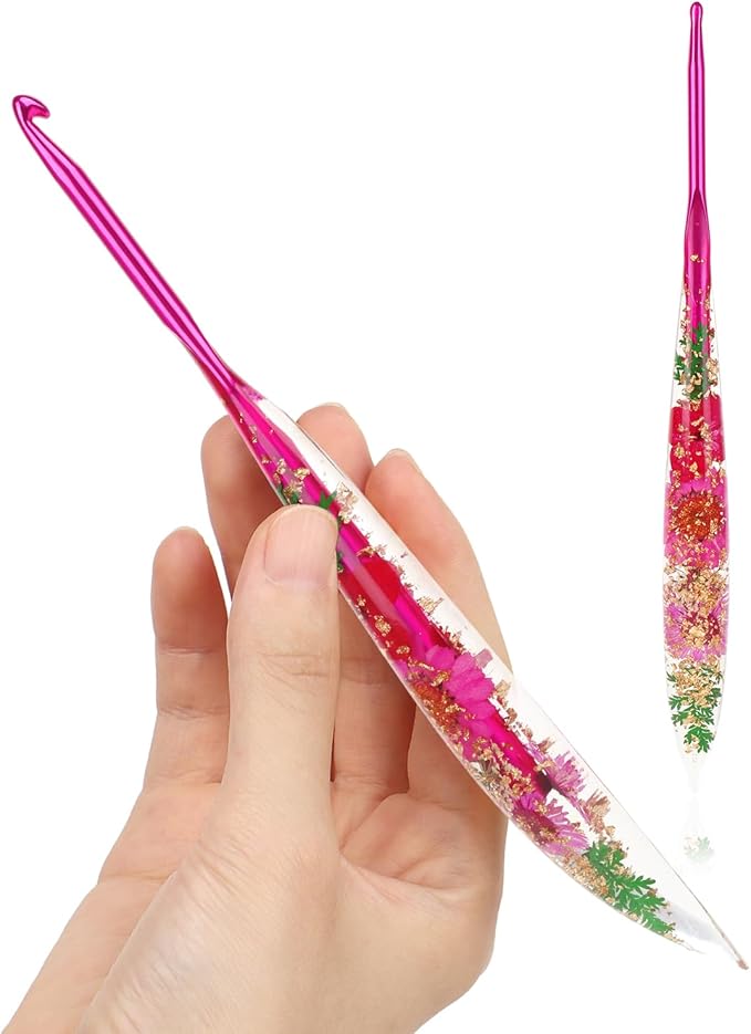 Katech 4.5mm Crochet Hooks with Floral Pattern-Elegant &Unique Crochet Needles-Longer Smooth Glide Crocheting Hook for Arthritic Hands, Beginners & Professional Ideal Crochet Gift(7)
