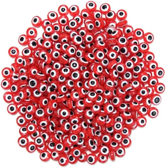 300pcs Red Evil Eye Beads for Jewelry Making, Lucky Beads 8mm Spacer Bead for DIY Bracelets Necklace Handicraft (Red)