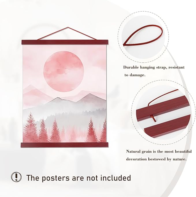 Artmag Magnetic Poster Hanger Frame, 13x19 13x22 13x24 Light Wood Wooden Magnet Canvas Artwork Print Poster Hangers Frames Hanging Kit (Mahogany, 13")