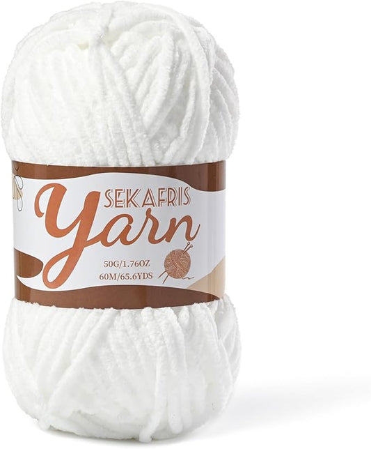 Fluffy Velvet Yarn for Crocheting，Baby Blanket Yarn for Crocheting Soft，50g(65.6yds) Amigurumi Yarns，Plush Chenille Crochet Yarns，Puzzle Yarn for Crochet Weaving Craft(Snow White)