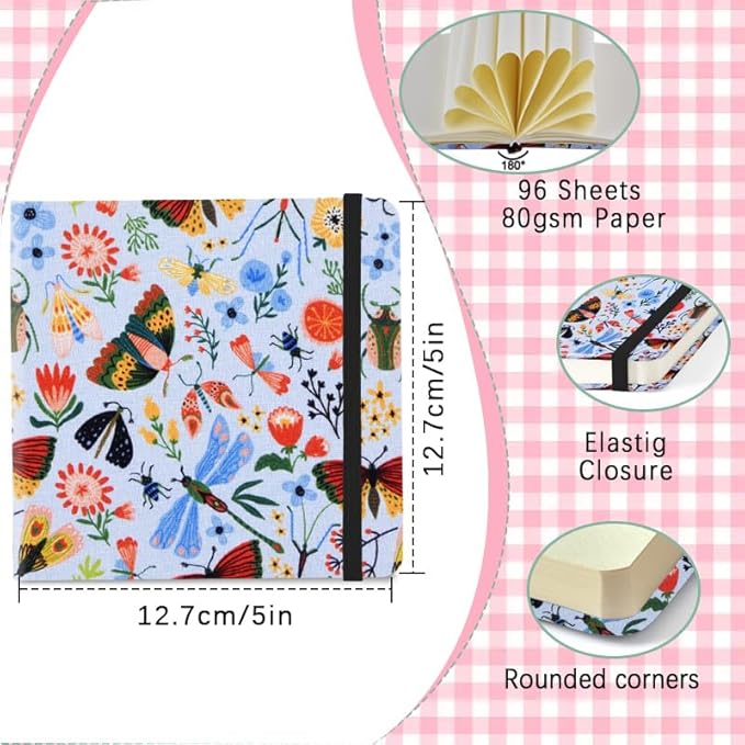 4.8" x 4.8" Square Art Sketchbook, 96 Sheets 80 GSM Artistic Drawing Painting Writing Paper,Mixed Media Sketch Book for Dry Media,Hardcover Journal Pocket Sketchbook.Blue Butterfly