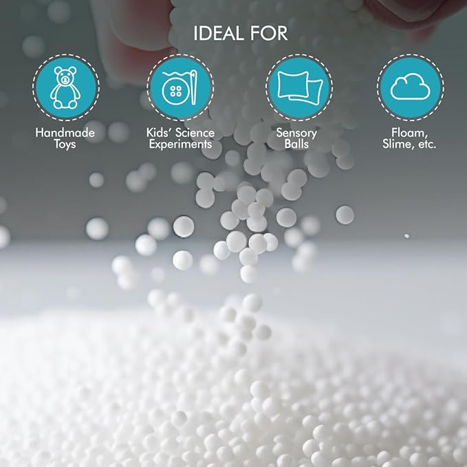 Fairfield Poly-Fil Poly Beads, Premium Polystyrene Stuffing Beads, Stuffing for Stuffed Animals, Ideal for Floam and Slime, Bean Bag Filler, White, 2.8-Ounce Bag