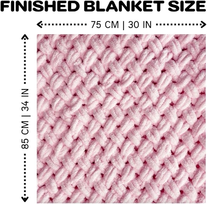 Beginner Craft Kit – Easy Loop Yarn Baby Blanket Kit for Adults & Kids, DIY Arm Knitting Kit with Soft Chenille Yarn, Perfect Handmade Gift (Pink)