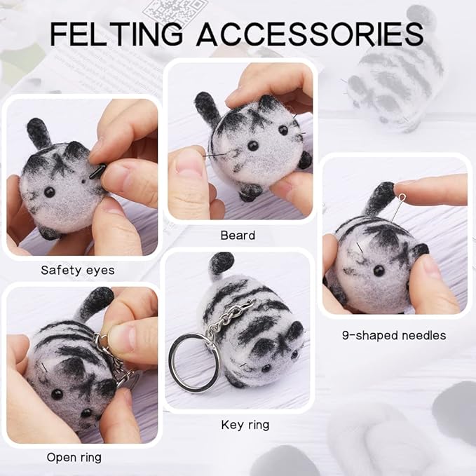 QMNNMA Needle Felting Starter Kit, Animals Needle Felting Set, DIY Wool Felt Materials Set with Felting Tool and Instruction for Needle Felting Craft Project and DIY Handmade