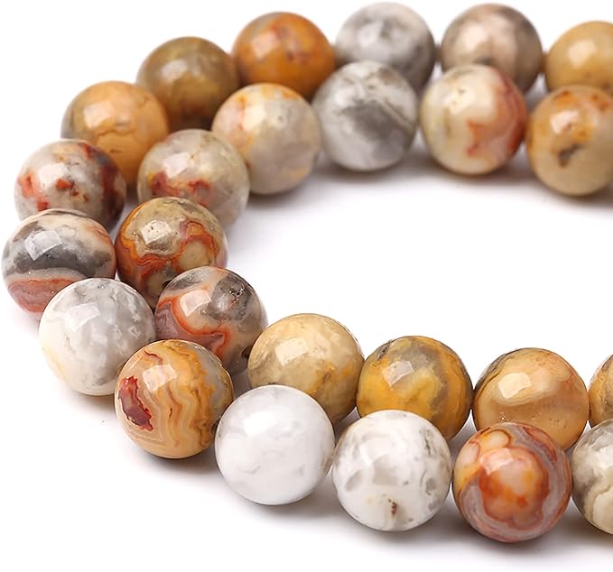 45pcs 8mm Natural Stone Beads Crazy Lace Agate Gemstone Round Loose Beads for Jewelry Making DIY Bracelet Necklace