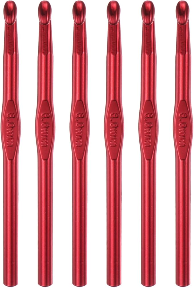 uxcell Aluminum Crochet Hook 8mm US Size L (Size 11) Knitting Needles for DIY Craft Yarn Red 6Pcs
