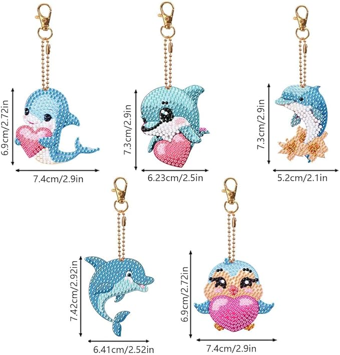 Diamond Painting Keychains Kits, Double Sided Diamond Art Keyrings for Adults, DIY Art Key Rings Ornaments Kits